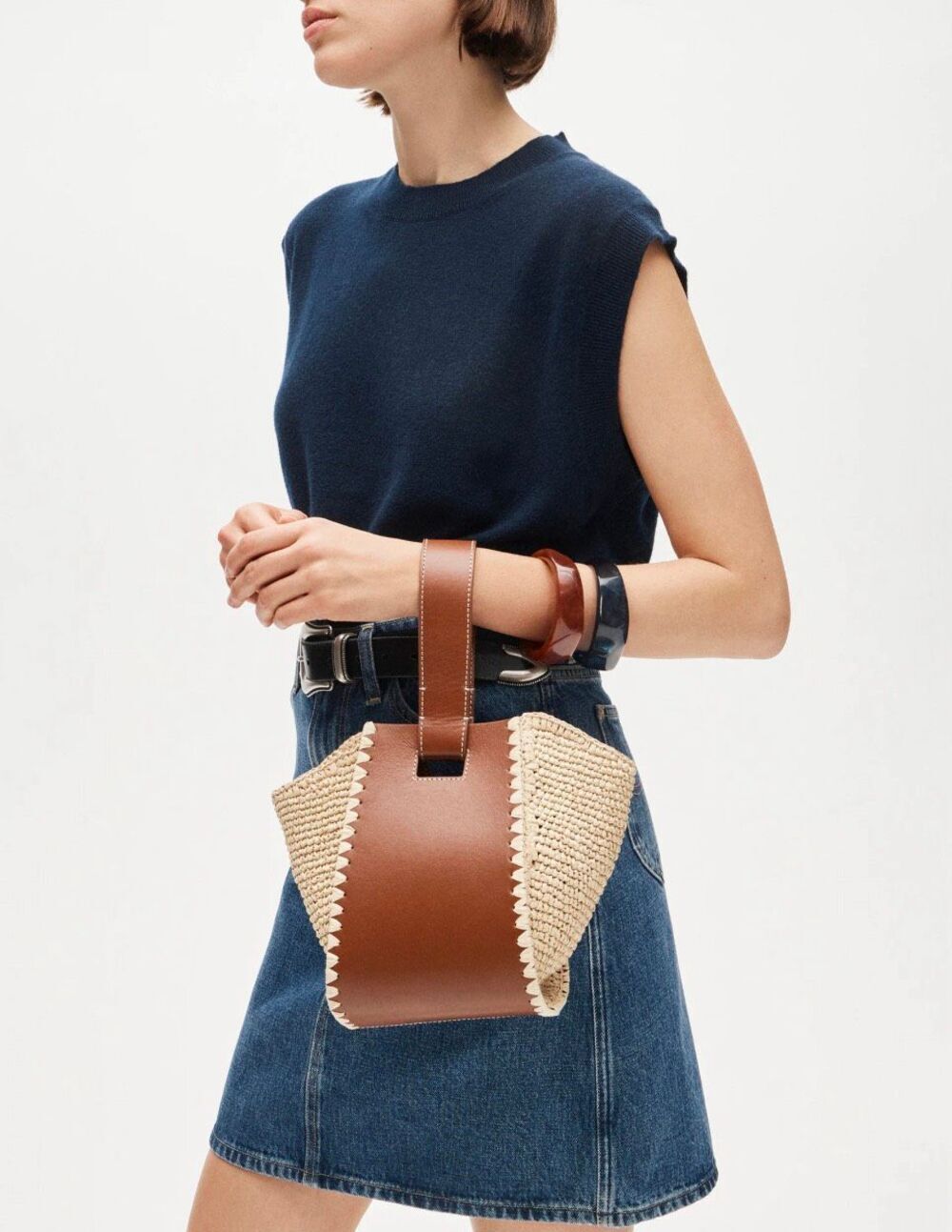 NWT J CREW Raffia & Leather Bucket | Coastal Quiet Luxury Woven Top-handle bag